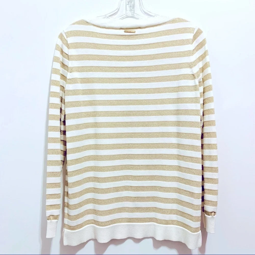 MICHAEL Michael Kors Women’s Lurex White & Gold Striped Blouse